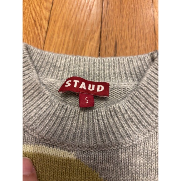 STAUD Cabin Intarsia Sweater Wool Blend Forest Window Tree Outdoors Knit Crew S - Picture 4 of 8